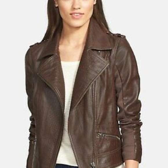 Trouve Jackets & Blazers - Trouvé Chocolate Brown Moto Style Leather Jacket - Size XS